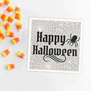 Happy Halloween Scary Grey Black Spider Napkin