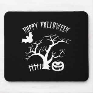 Happy halloween scary night tree pumpkin face bat mouse mat