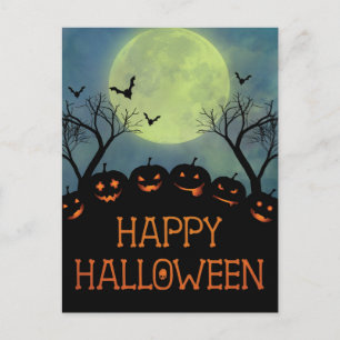 Happy Halloween Scary Pumpkins Bats Postcard