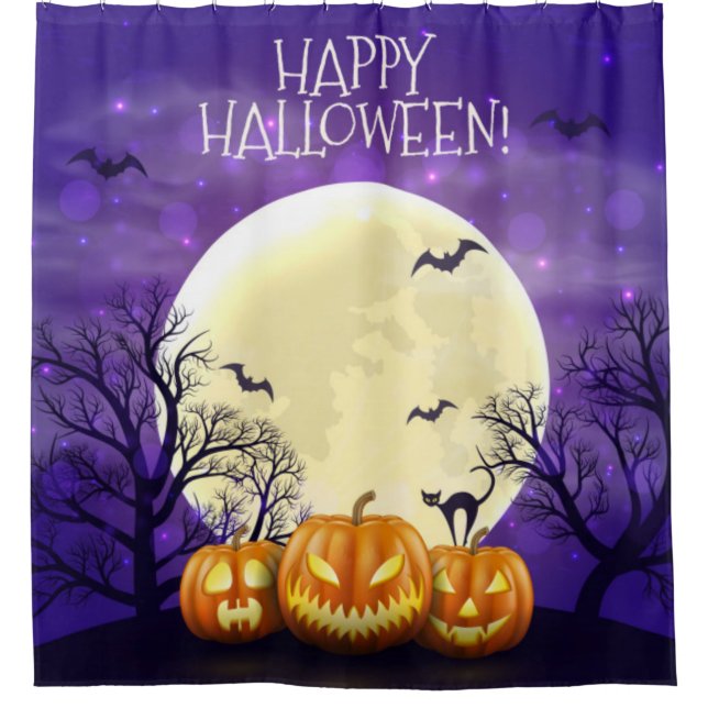 Happy Halloween Scary Pumpkins Shower Curtain (Front)