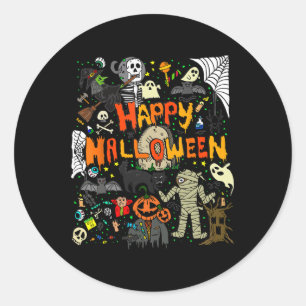 Happy Halloween Scary Retro Boys Girls Kids  Classic Round Sticker