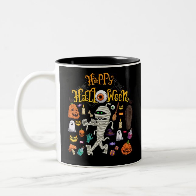Happy Halloween Scary Retro Two-Tone Coffee Mug (Left)