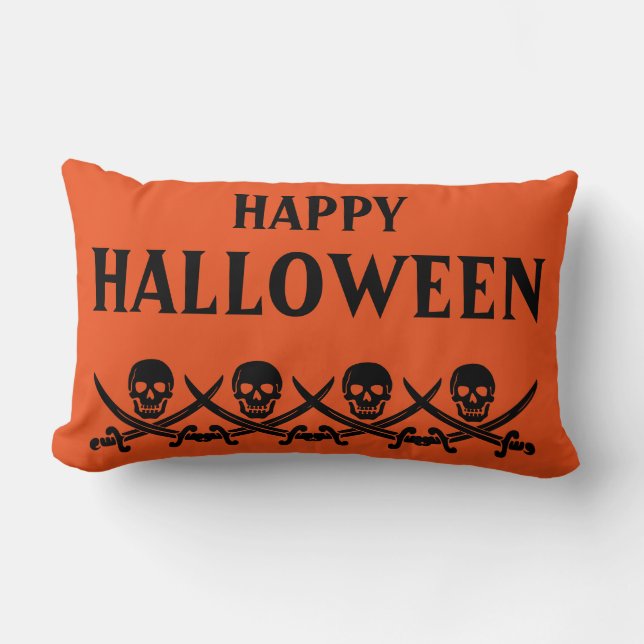 Happy Halloween Scary Skull Orange Throw Lumbar Cushion (Front)