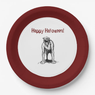 Happy Halloween Scary Spooky Demon Hell Dog Paper Plate