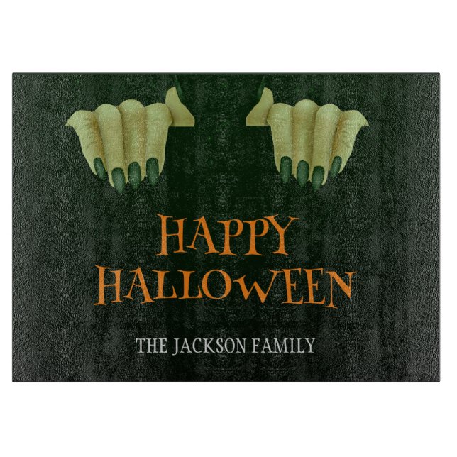 Happy Halloween | Scary Witch Hand Family Name Cutting Board (Front)