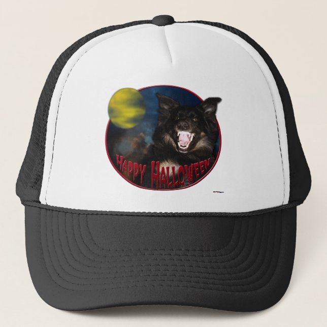Happy Halloween Scary Wolf Trucker Hat (Front)