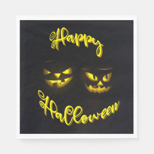 Happy Halloween Scary yellow glow pumpkin face Napkin