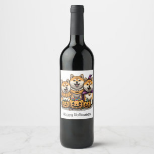 Happy Halloween Shiba Inu Dogs Wine Label