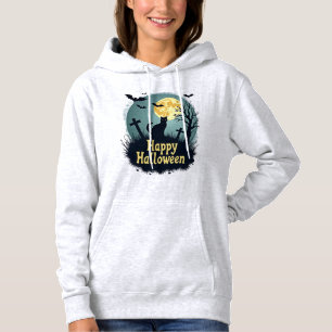Happy Halloween Shirt with Cat in Graveyard - Grun