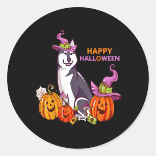 Happy Halloween Siberian Husky Funny Cute Classic Round Sticker