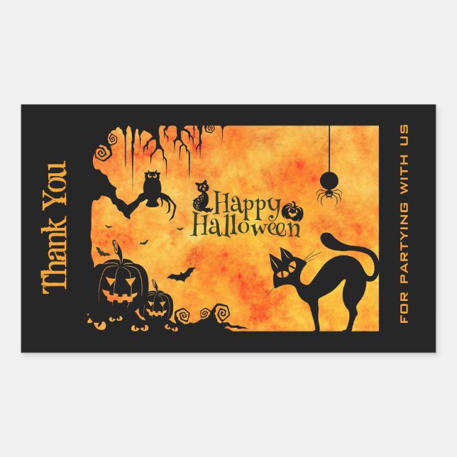 Happy Halloween Silhouette Black Cat Thank You Rectangular Sticker (Front)