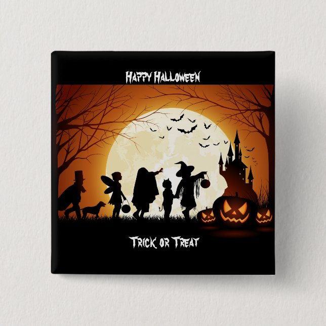 Happy Halloween Silhouette Children 15 Cm Square Badge (Front)
