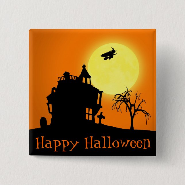 Happy Halloween Silhouette Landscape 15 Cm Square Badge (Front)