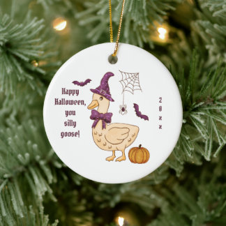 Happy Halloween Silly Goose Ceramic Tree Decoration