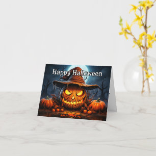 Happy Halloween Sinister Pumpkin Illustration Card