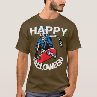 Happy Halloween Skateboarding Skeleton  T-Shirt