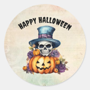 Happy Halloween Skeleton and Pumpkin Sticker