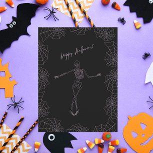 Happy Halloween Skeleton and Spider Webs Holiday Postcard