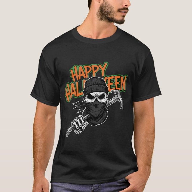 Happy Halloween Skeleton Crowbar T-Shirt (Front)