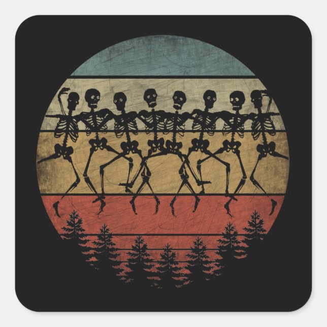 HAPPY HALLOWEEN SKELETON DANCE SQUARE STICKER (Front)