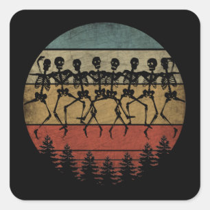 HAPPY HALLOWEEN SKELETON DANCE SQUARE STICKER