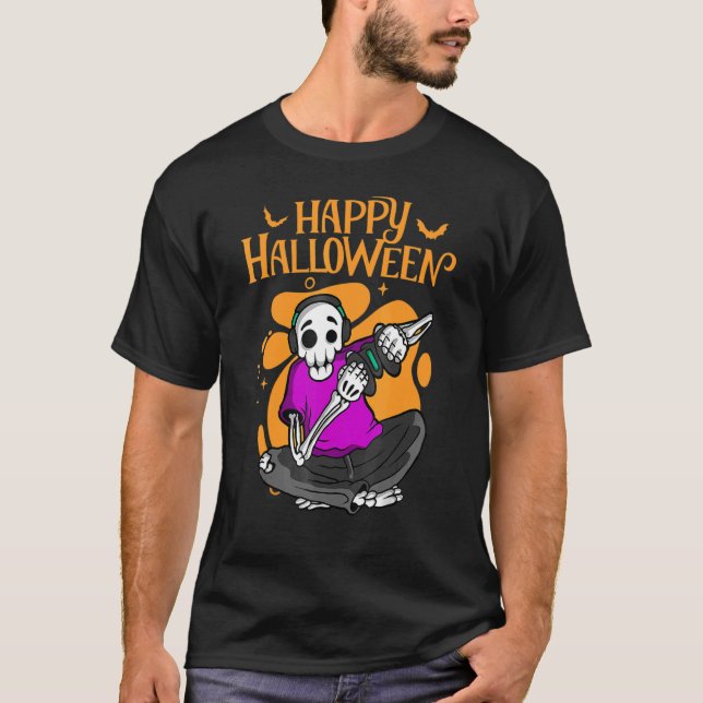 Happy Halloween Skeleton Gamer Video PC game Conso T-Shirt (Front)