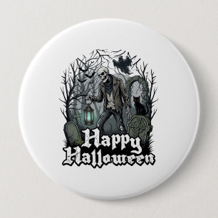 Happy Halloween Skeleton Lantern Black Cat Graveya 10 Cm Round Badge