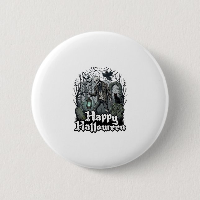 Happy Halloween Skeleton Lantern Black Cat Graveya 6 Cm Round Badge (Front)