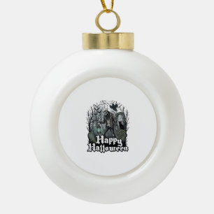 Happy Halloween Skeleton Lantern Black Cat Graveya Ceramic Ball Christmas Ornament