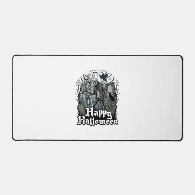 Happy Halloween Skeleton Lantern Black Cat Graveya Desk Mat (Front)