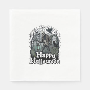 Happy Halloween Skeleton Lantern Black Cat Graveya Napkin