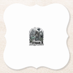 Happy Halloween Skeleton Lantern Black Cat Graveya Paper Coaster