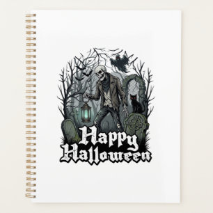 Happy Halloween Skeleton Lantern Black Cat Graveya Planner