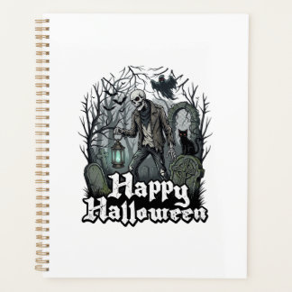 Happy Halloween Skeleton Lantern Black Cat Graveya Planner