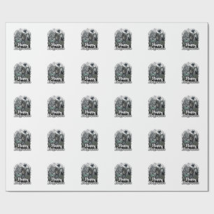 Happy Halloween Skeleton Lantern Black Cat Graveya Wrapping Paper