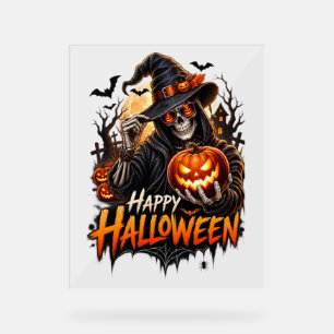 Happy Halloween Skeleton Pumpkin Gift for Men Acrylic Sign
