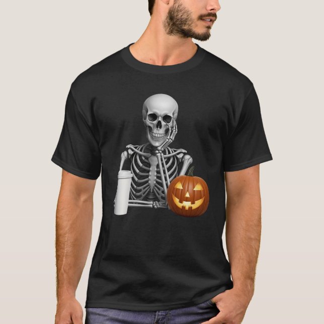 Happy Halloween Skeleton Pumpkin Spice Scary T-Shirt (Front)