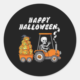 Happy Halloween Skeleton Riding Tractor Boys Kids  Classic Round Sticker