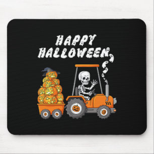 Happy Halloween Skeleton Riding Tractor Boys Kids Mouse Mat