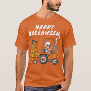 Happy Halloween Skeleton Riding Tractor Boys Kids T-Shirt