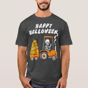 Happy Halloween Skeleton Riding Tractor Boys Kids T-Shirt