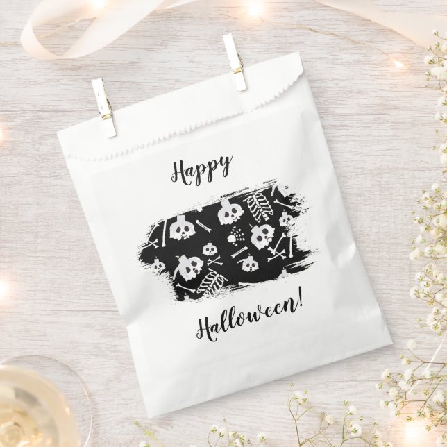 Happy Halloween Skeleton Skull Bones Pattern Favour Bags (Clipped)