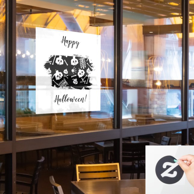 Happy Halloween Skeleton Skull Bones Pattern Window Cling (Restaurant Window)