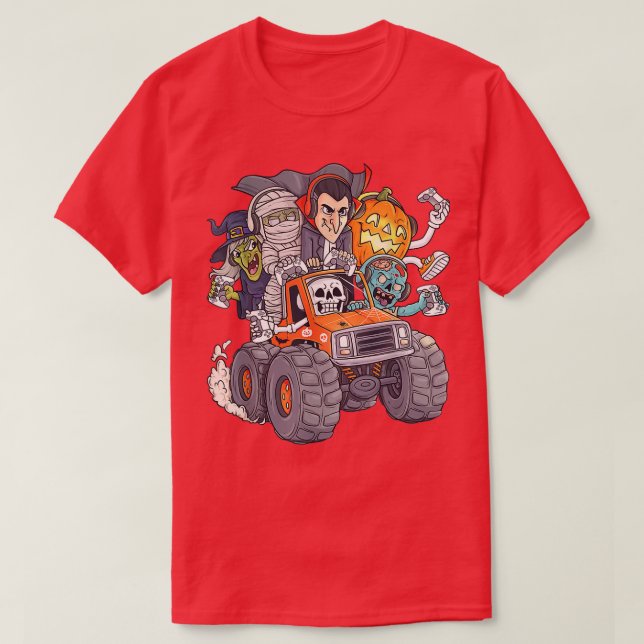 Happy Halloween Skeleton Zombie Monster Truck Vamp T-Shirt (Design Front)
