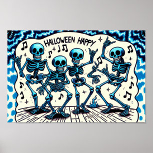 Happy Halloween Skeletons: Dance Party Tie-Dye Poster