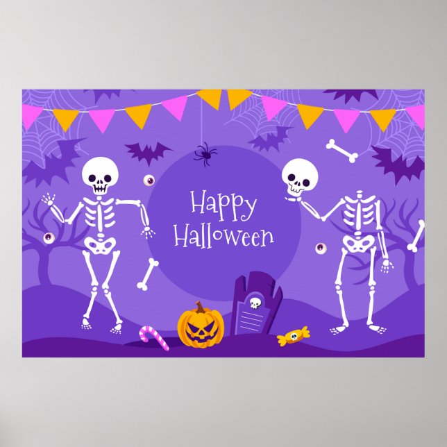 Happy Halloween Skeletons Poster (Front)