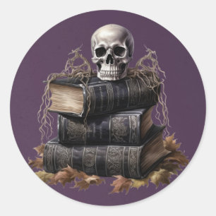 Happy Halloween Skull and Books Classic Round Sticker