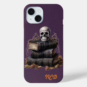 Happy Halloween Skull and Books Custom iPhone 15 Case