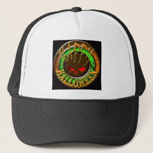 Happy Halloween Skull BLACK bg Trucker Hat