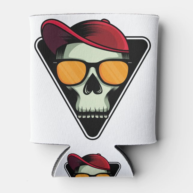 Happy halloween skull can cooler (Front)